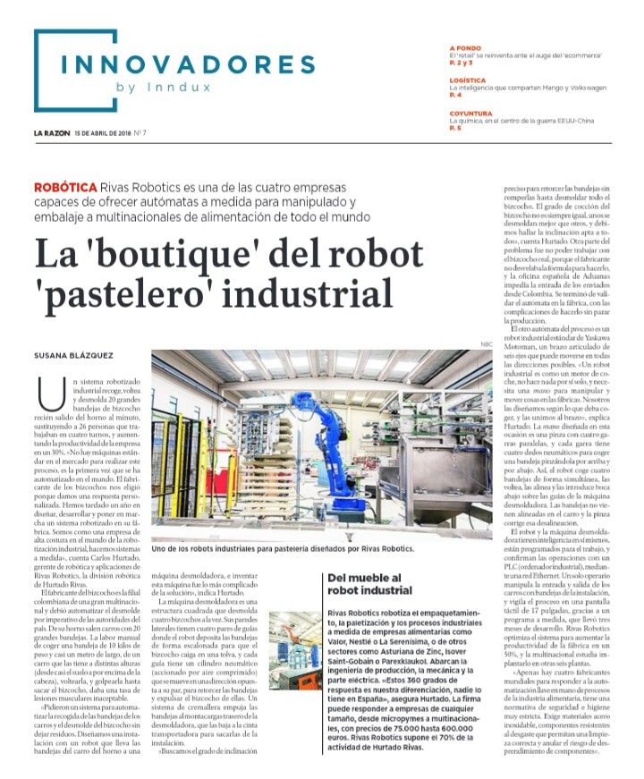 Rivas Robotics: Un robot en el suplemento de Innovadores del diario La Razón